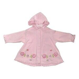 NWT Pete's Partner Pink Hooded Baby Jacket with Floral Embroidery 24 Months